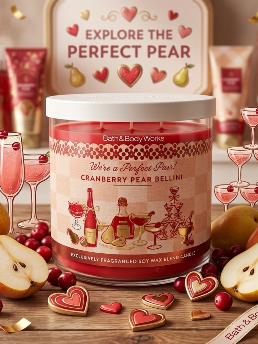 RARE Bath & Body Works Cranberry Pear Bellini 3 Wick Candle 14.5 oz Perfect Pair